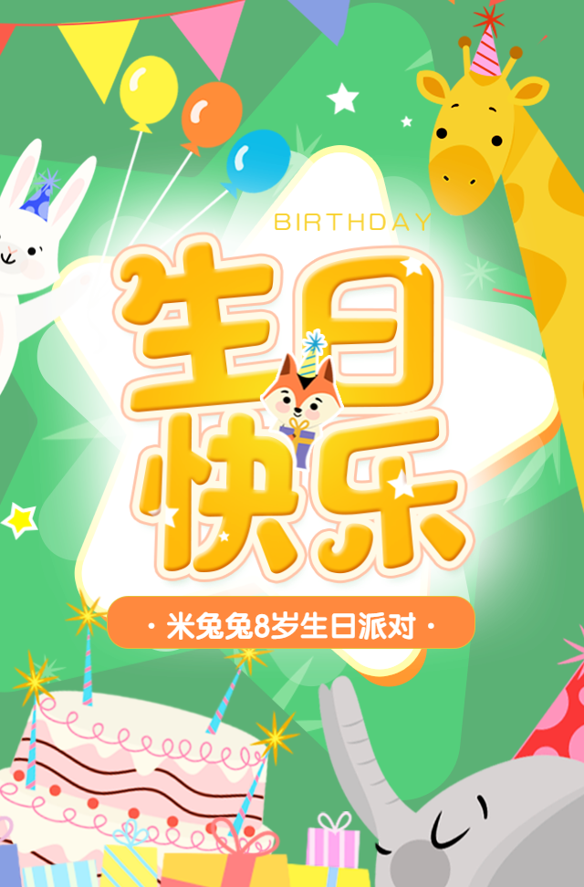 卡通手绘生日快乐生日宴请生日派对活动邀请宝贝相册