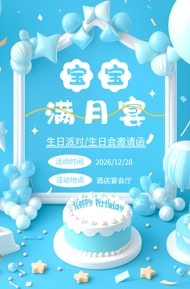 宝宝满月酒百日宴生日宴活动邀请函h5