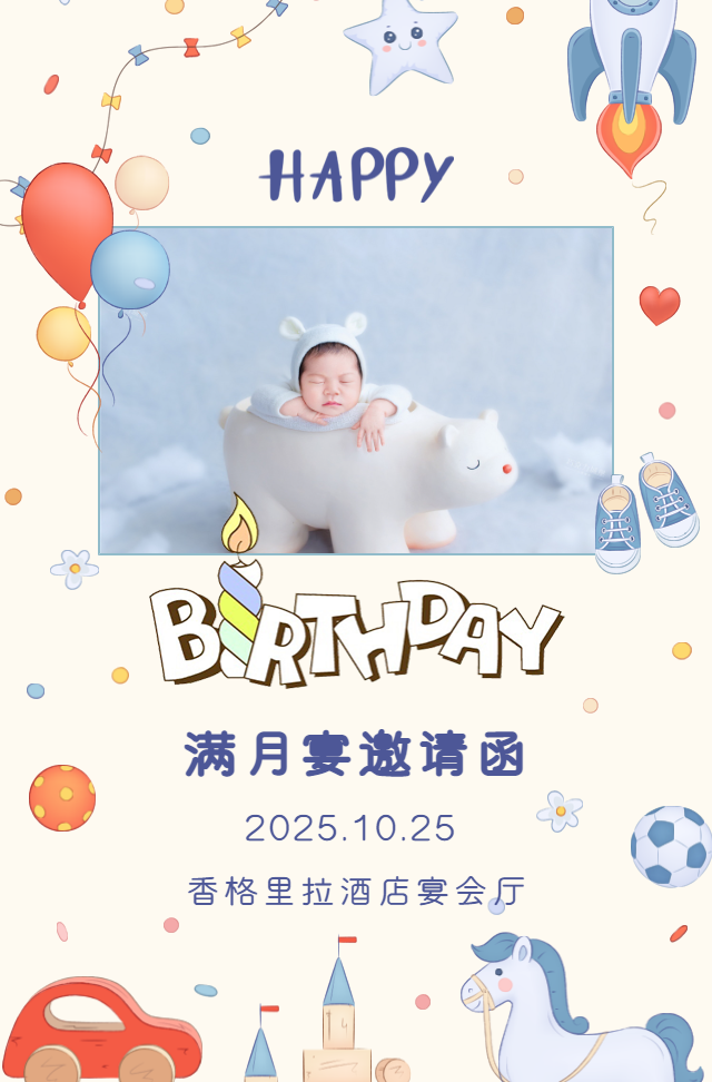 打赏宝宝满月生日派对周岁宴生日邀请函宝宝相册